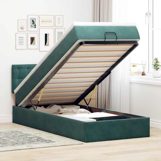 vidaXL Bed poef met matras en LED's 90x200 cm fluweel donkergroen groen