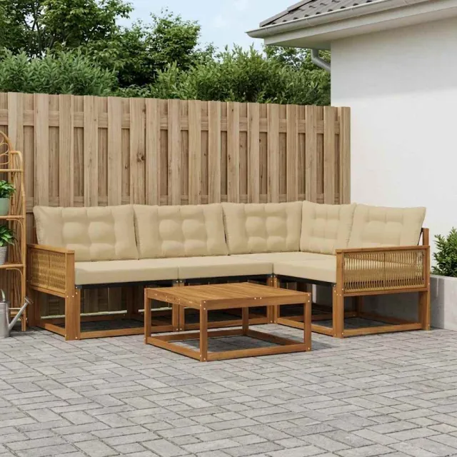 vidaXL Buiten bankenset 5 st 4-zits Natuurlijk en Beige