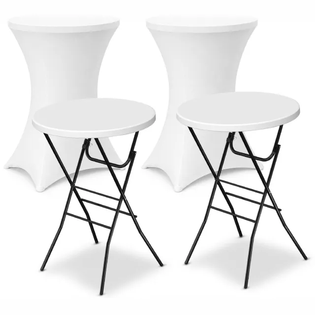 ADSafety Statafel – 2 Stuks – Inclusief Statafelhoes – Statafelrok – Inklapbaar – Stevige partytafel – Bartafel - Voor binnen en buiten – Ø80 x 110 cm - Wit Wit 2 stuks
