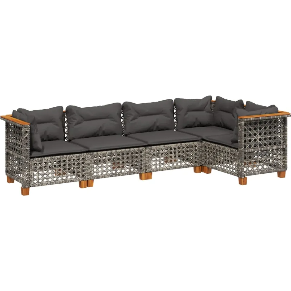vidaXL 5-delige Loungeset met kussens poly rattan grijs, foto 3