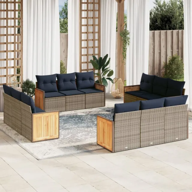 vidaXL 12-delige tuinbankset met kussens, grijs polyrotan, foto 2