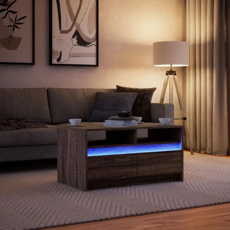 vidaXL Salontafel met LED-verlichting bewerkt hout bruin eikenkleur, foto 4