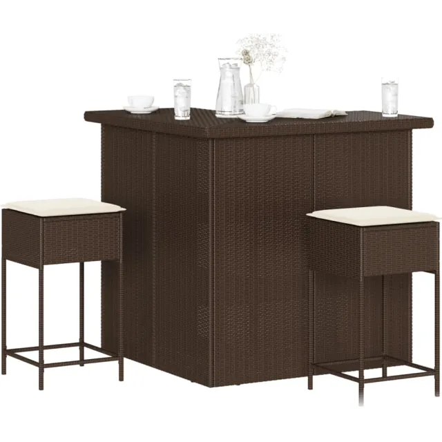 vidaXL 3-delige Tuinbarset met kussens poly rattan bruin, foto 2