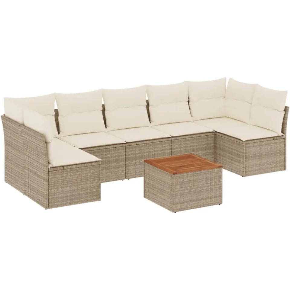 vidaXL 8-delige Loungeset met kussens poly rattan beige