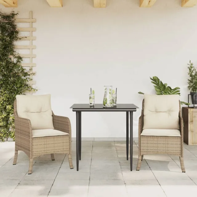 vidaXL 3-delige Tuinset met kussens poly rattan beige, foto 2