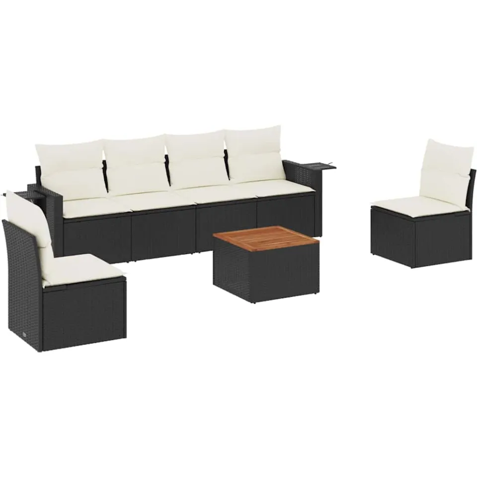 vidaXL 7-delige Loungeset met kussens poly rattan zwart
