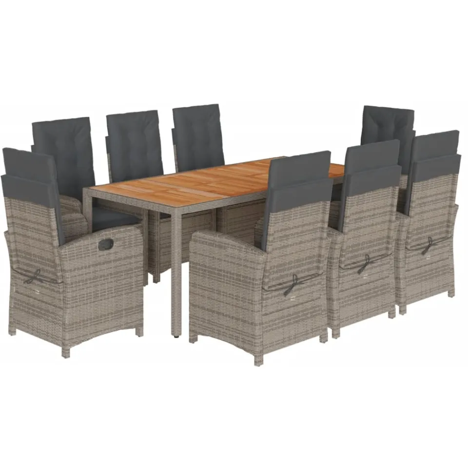 vidaXL 9-delige Tuinset met kussens poly rattan grijs, foto 4