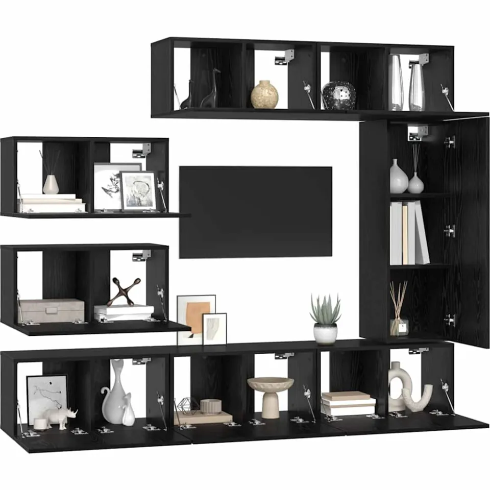 vidaXL Tv-meubelset 8 st 30,5 x 30 x 90 cm Zwart Eiken