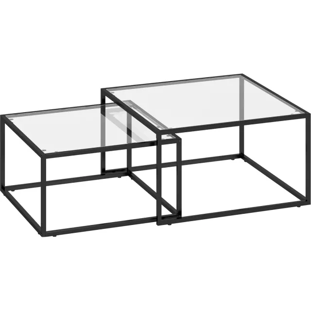 Homona Salontafelset - 2-delig - Van gehard glas en metaal - 75 x 75 x 42 cm en 65 x 65 x 36 cm - Zwart