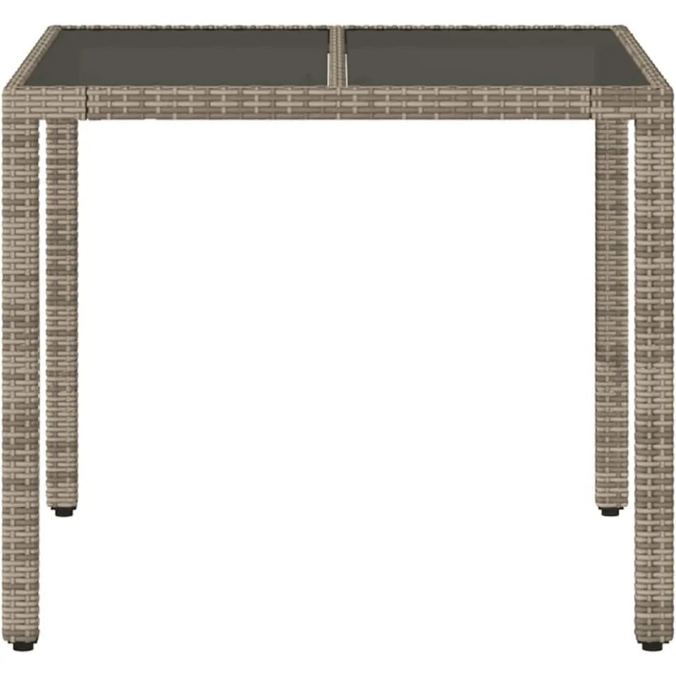 vidaXL Tuintafel met glazen blad 90x90x75 cm poly rattan grijs, foto 4