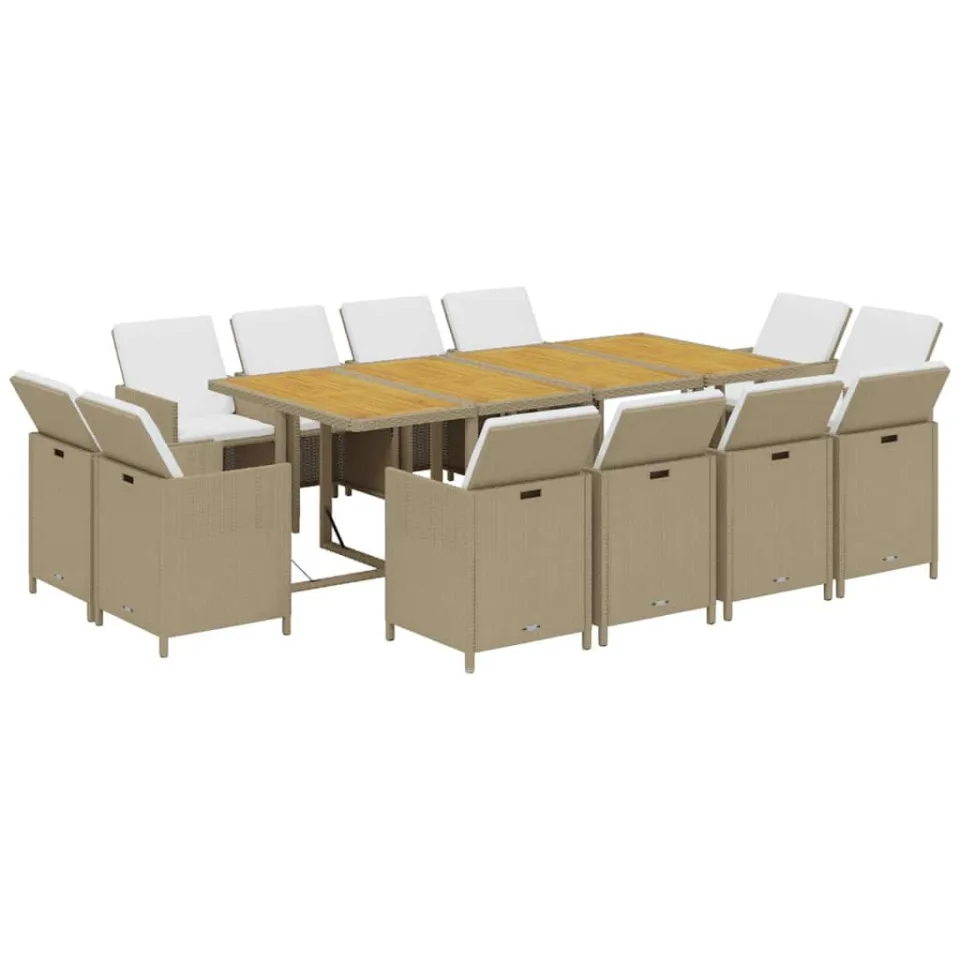 vidaXL 13-delige Tuinset met kussens poly rattan beige