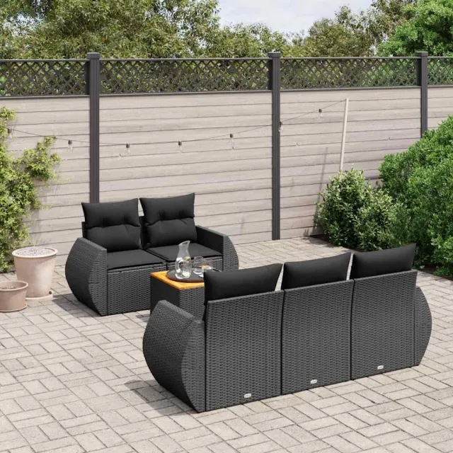 vidaXL 6-delige Loungeset met kussens poly rattan zwart, foto 2