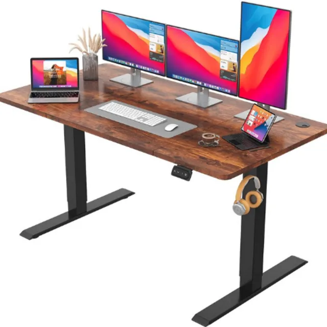 Jummico Elektrisch In Hoogte Verstelbaar Bureau 140 X 60 Cm - Sta Zit Bureau Met Geheugenfunctie - Modern Design - Stevig Werkblad - Bruin