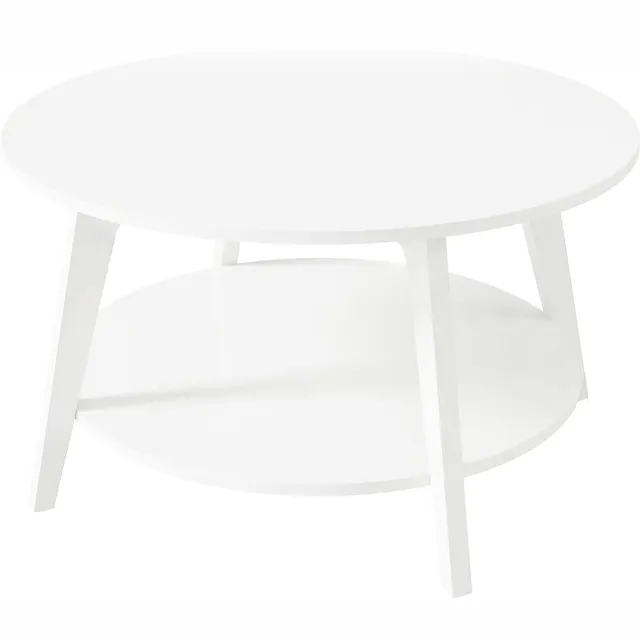 Klarven Salontafel Wit - Salontafel met Opbergruimte - Salontafel Rond - Salontafel - 2 Niveaus, Eenvoudig te Monteren Sneeuwwit