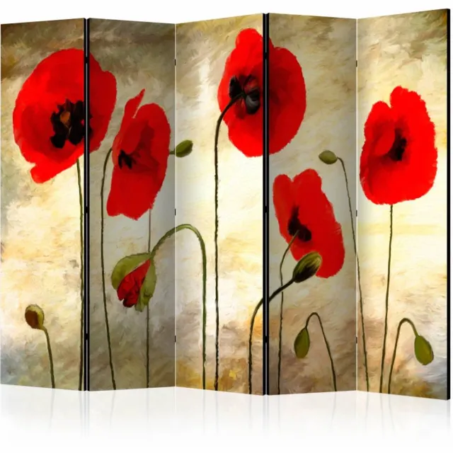 karo-art Vouwscherm / Kamerscherm - Klaprozen tegen gouden achtergrond 225x172cm , gemonteerd geleverd, dubbelzijdig geprint Multikleur