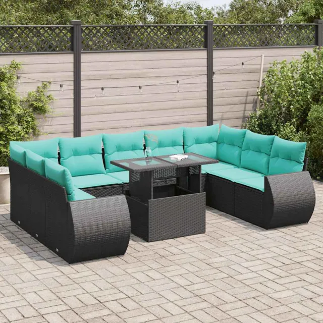vidaXL 10-delige Loungeset met kussens poly rattan acacia zwart, foto 2