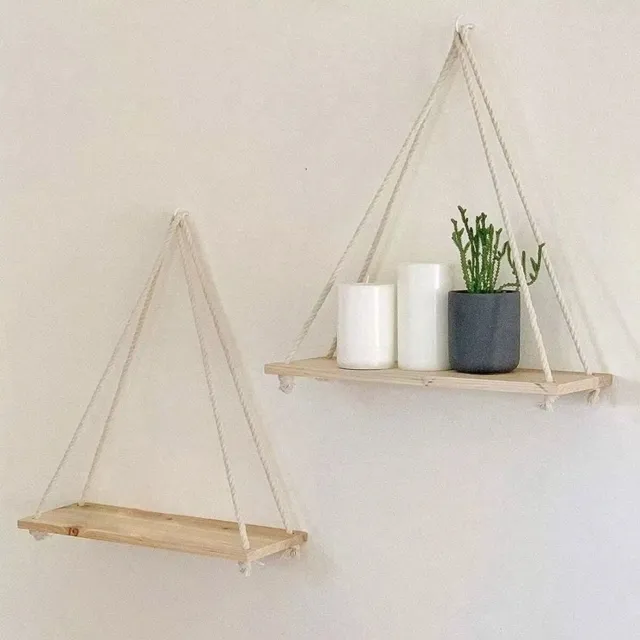 Happiq Schommelplank - Voor Woonkamer en Tuin - Zwevende Opbergruimte - Hout en Beige Henneptouw