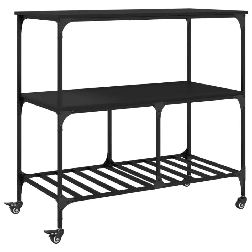 vidaXL Keukentrolley 100x50x95 cm bewerkt hout zwart