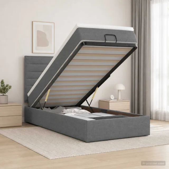 vidaXL Ottoman bed met matras Donkergrijs 100 x 200 cm Stof