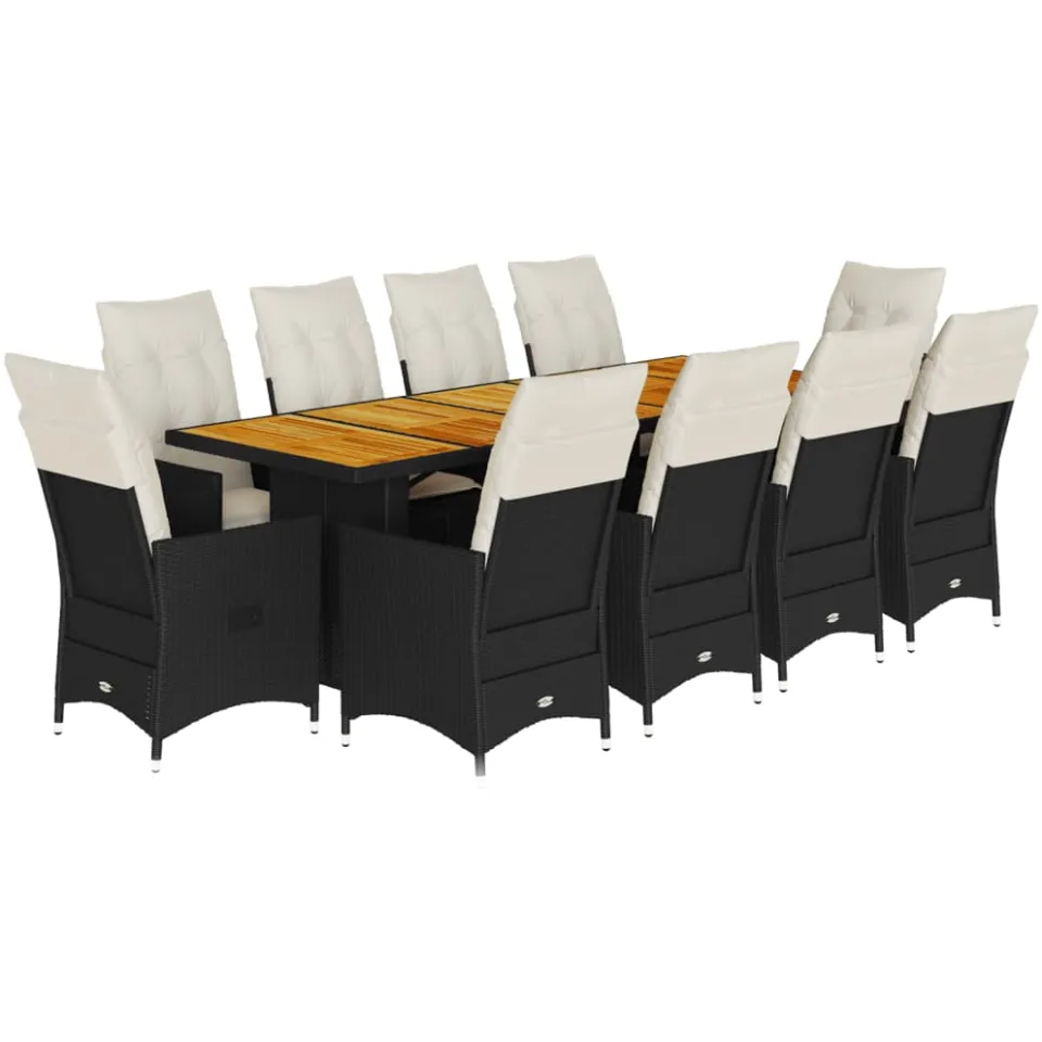 vidaXL 11-delige Bistroset met kussens poly rattan zwart, foto 3