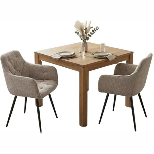 NextNovaDeals eetkamerstoelen - Set van 2 stoelen - Gestoffeerde stoelen - Armleuning keukenstoel - Metalen poten - Bouclé koordstof Beige