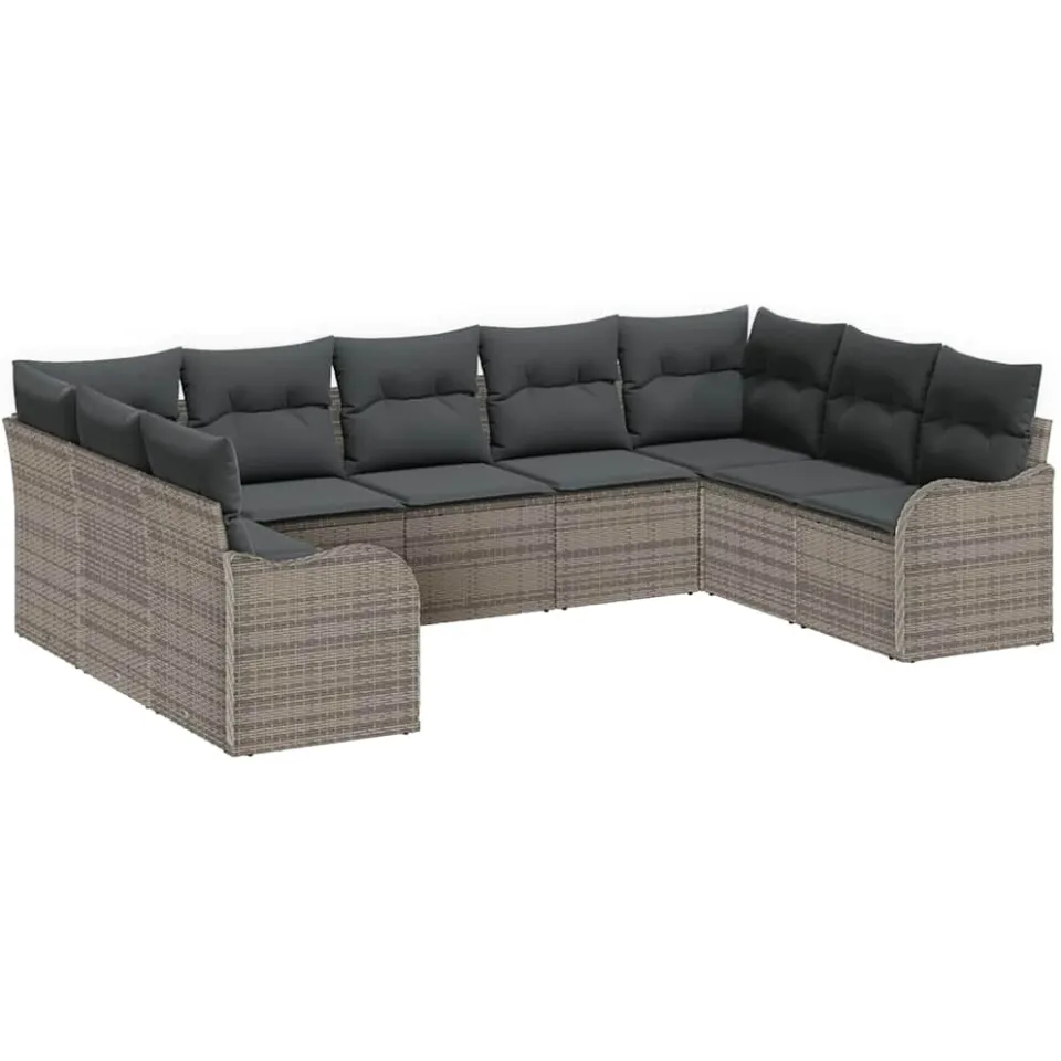 vidaXL Tuin Sofa Set 9 st Grijs poly rattan