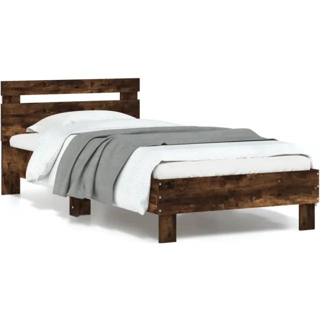 vidaXL Bedframe met hoofdbord en LED gerookt eikenkleurig 90x190 cm