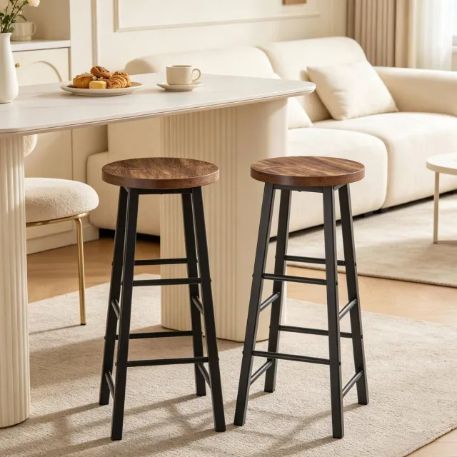 OKWISH Barkruk Set Van 2 - Industrieel Ontwerp Met Voetensteun - Voor Keuken, Bar En Hoge Tafel - MDF Zitting - Zwart Vintage