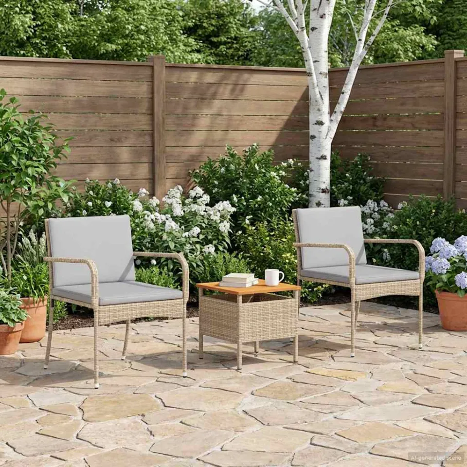 vidaXL Tuinset Beige poly rattan, foto 3