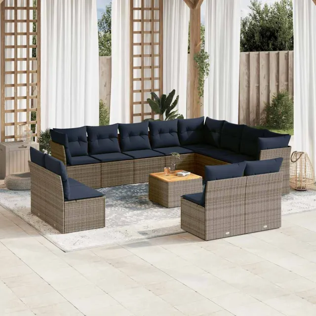 vidaXL 13-delige Loungeset met kussens poly rattan grijs, foto 2