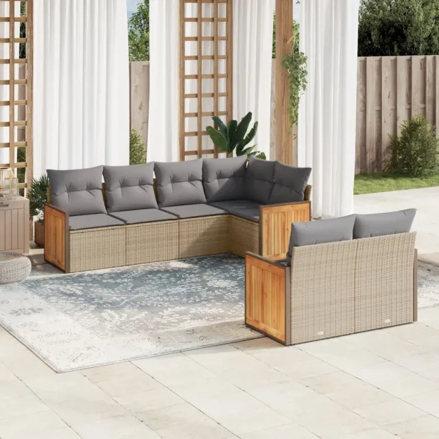 vidaXL 7-delige Loungeset met kussens poly rattan beige, foto 2
