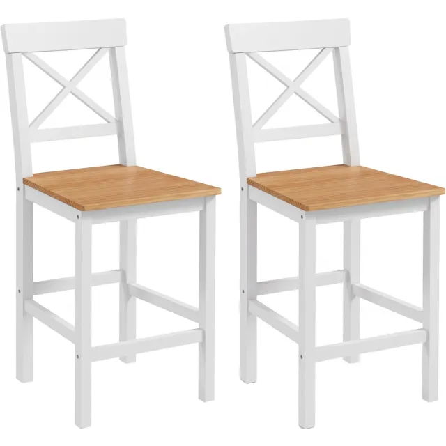 Homcom Barkruk Set van 2 - Keukenkruk, Landelijke Kruk - Naturel naturel, wit