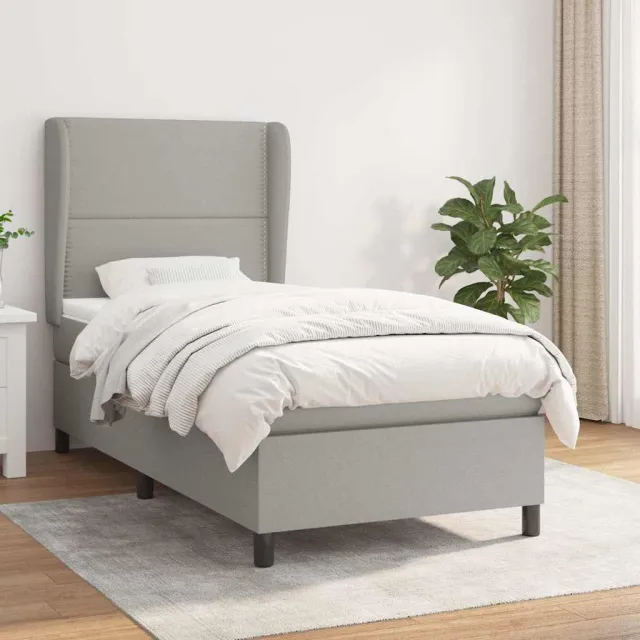 vidaXL Boxspring met matras stof lichtgrijs 100x200 cm grijs