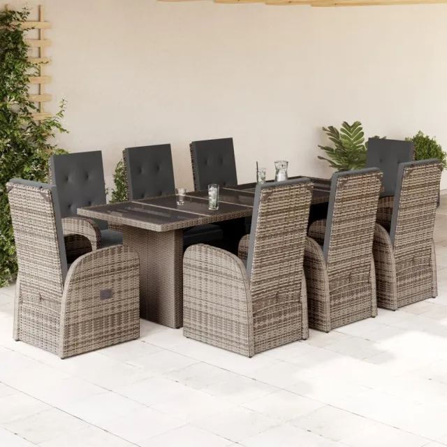 vidaXL 9-delige Tuinset met kussens poly rattan grijs, foto 2