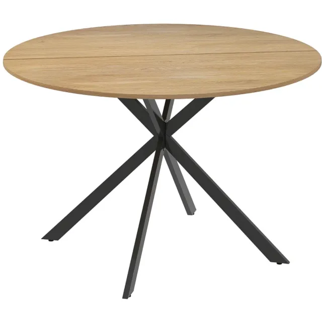 ZYLARO Eettafel - Rond Voor 4 Personen - Keukentafel In Industriële Stijl - Stalen Poten - Voor Eetkamer En Keuken - Eiken