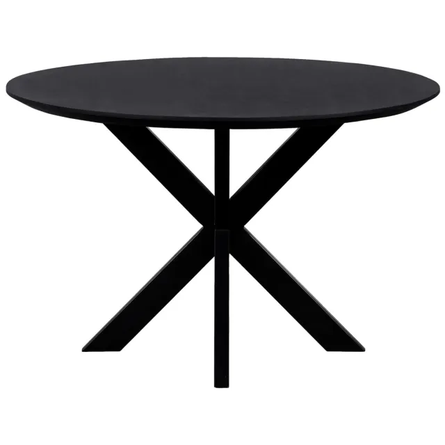 QUVIO Eettafel Sofia - Rond - Ø 130 cm - Stalen kruispoot - FSC gecertificeerd mangohout - Zwart