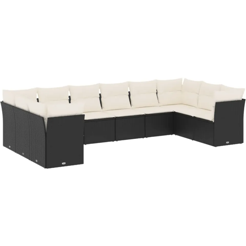 vidaXL 10-delige Loungeset met kussens poly rattan zwart, foto 3