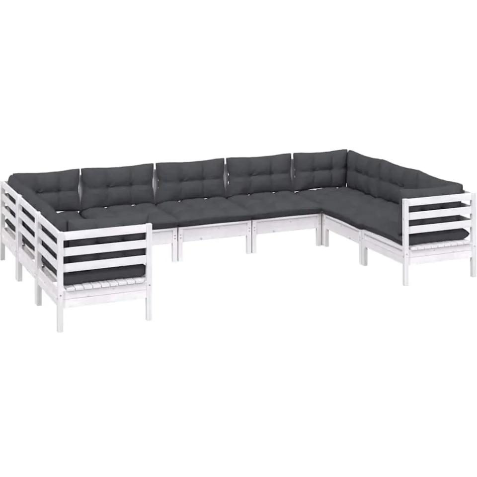 vidaXL 9-delige Loungeset met kussens grenenhout wit