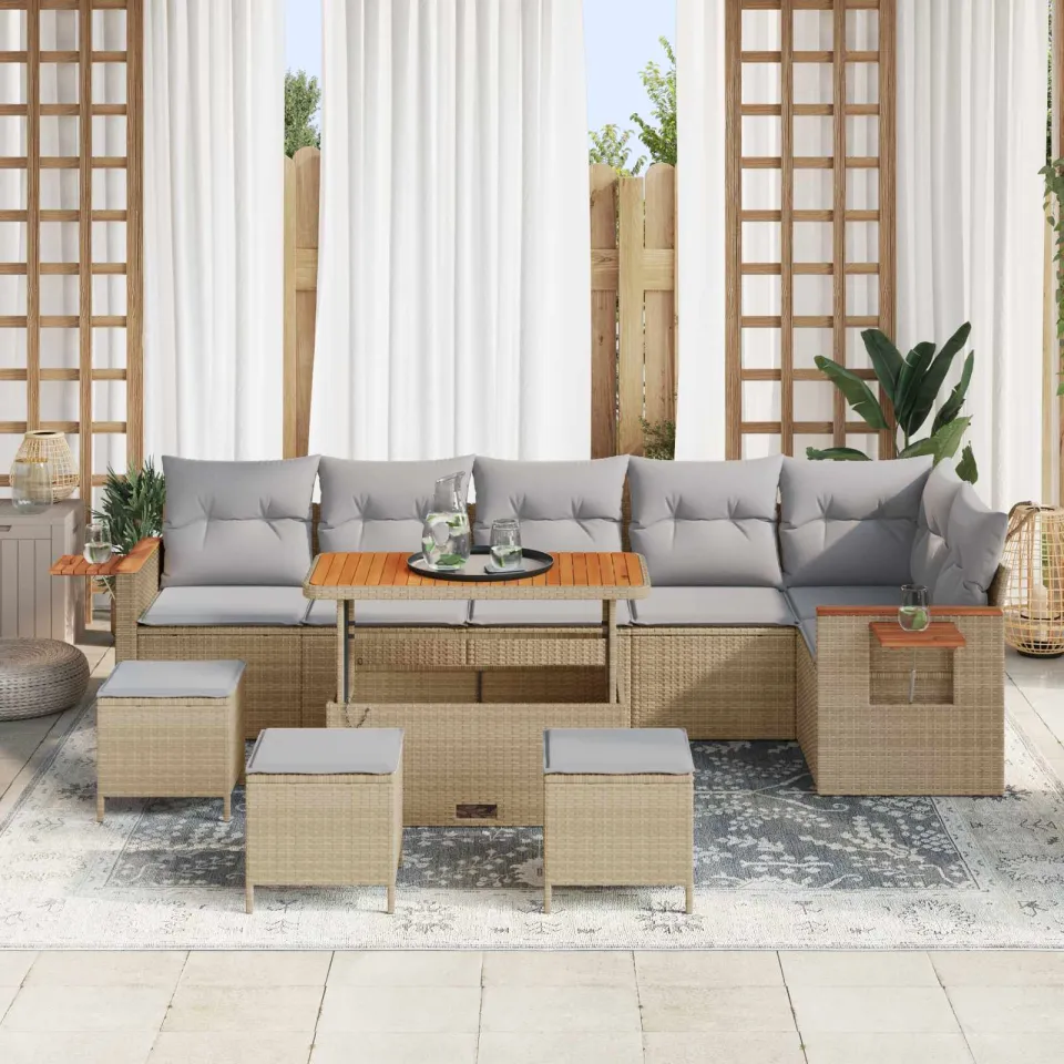 vidaXL Tuinbankenset 10 st Beige poly rattan, foto 3