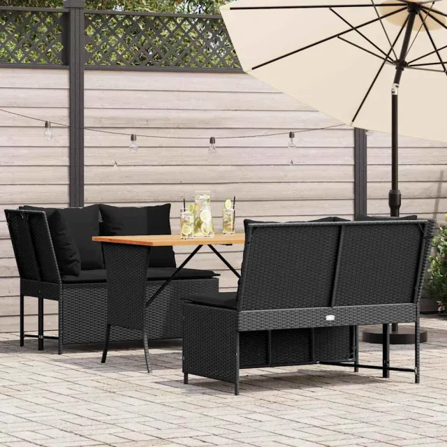vidaXL 3-delige Loungeset met kussens poly rattan zwart, foto 2