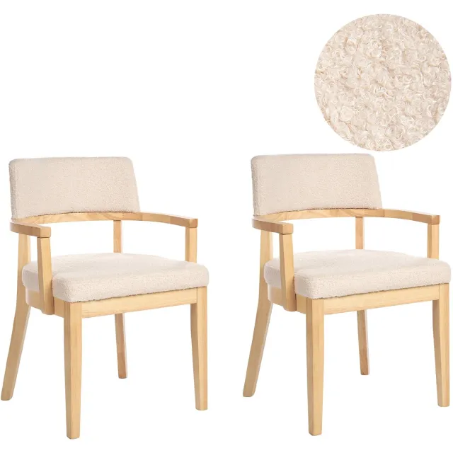 Beliani DALBO - Eetkamerstoel set van 2 - Lichtbeige - Bouclé
