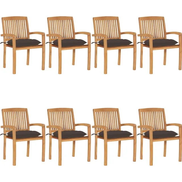 vidaXL Tuinstoelen stapelbaar 8 st met kussens massief teakhout Taupe