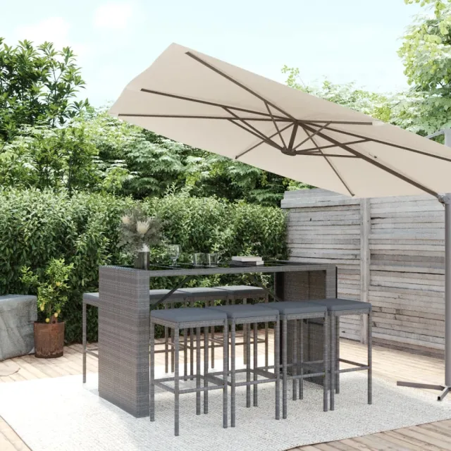 vidaXL 9-delige Tuinbarset met kussens poly rattan grijs, foto 2