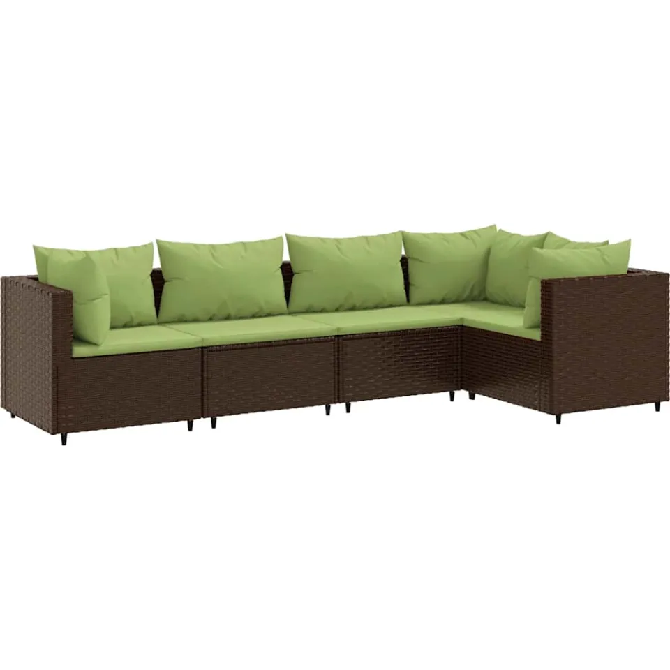 vidaXL 5-delige Loungeset met kussens poly rattan bruin