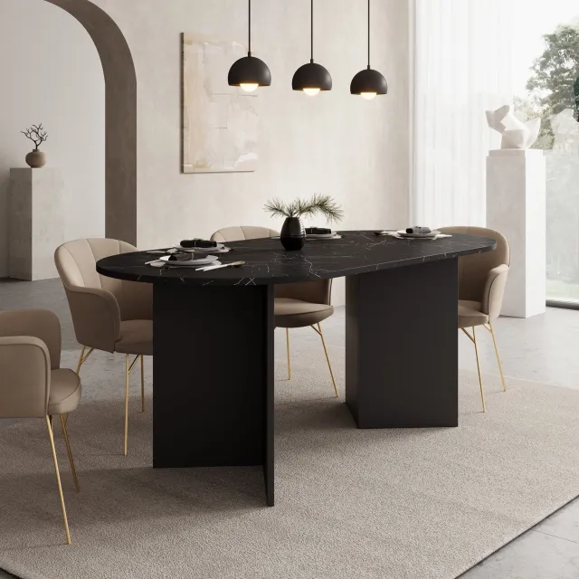 MEUBELLA Glenne - Eetkamertafel - Zwart marmerlook - 185x90x75 cm