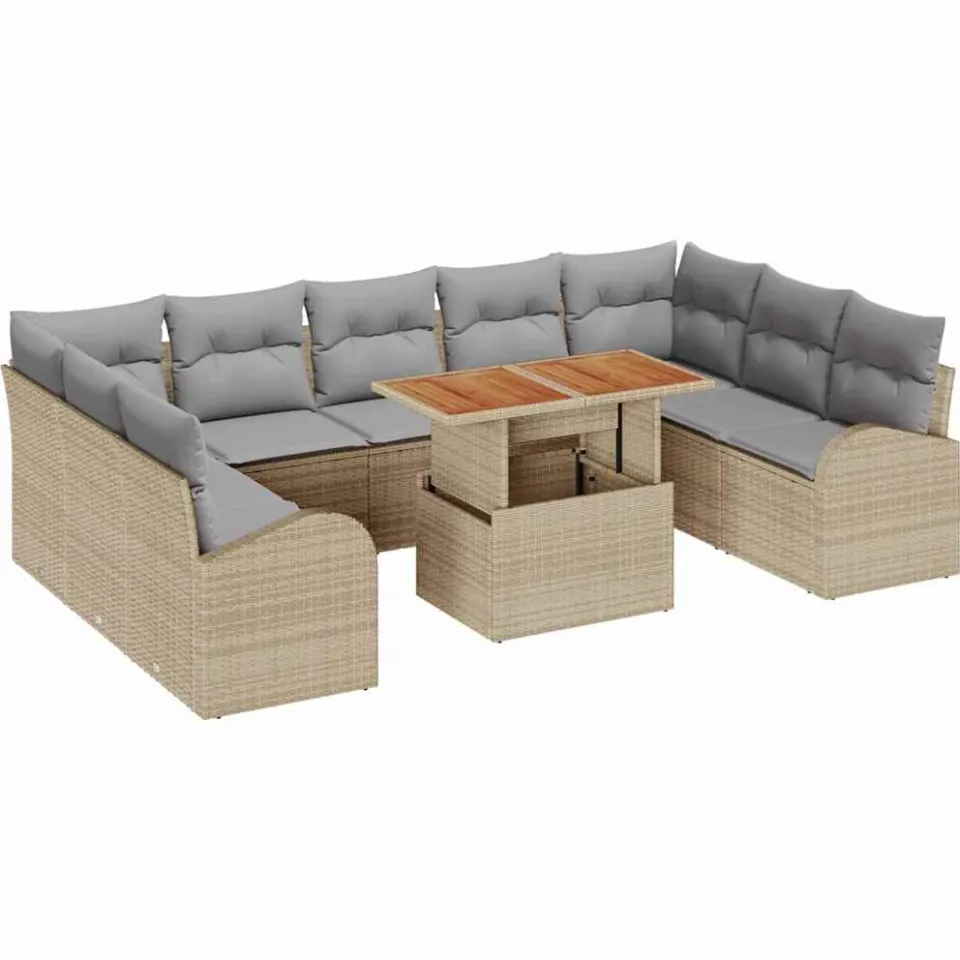 vidaXL Tuin Sofa Set 10 st Beige Poly riet, foto 3
