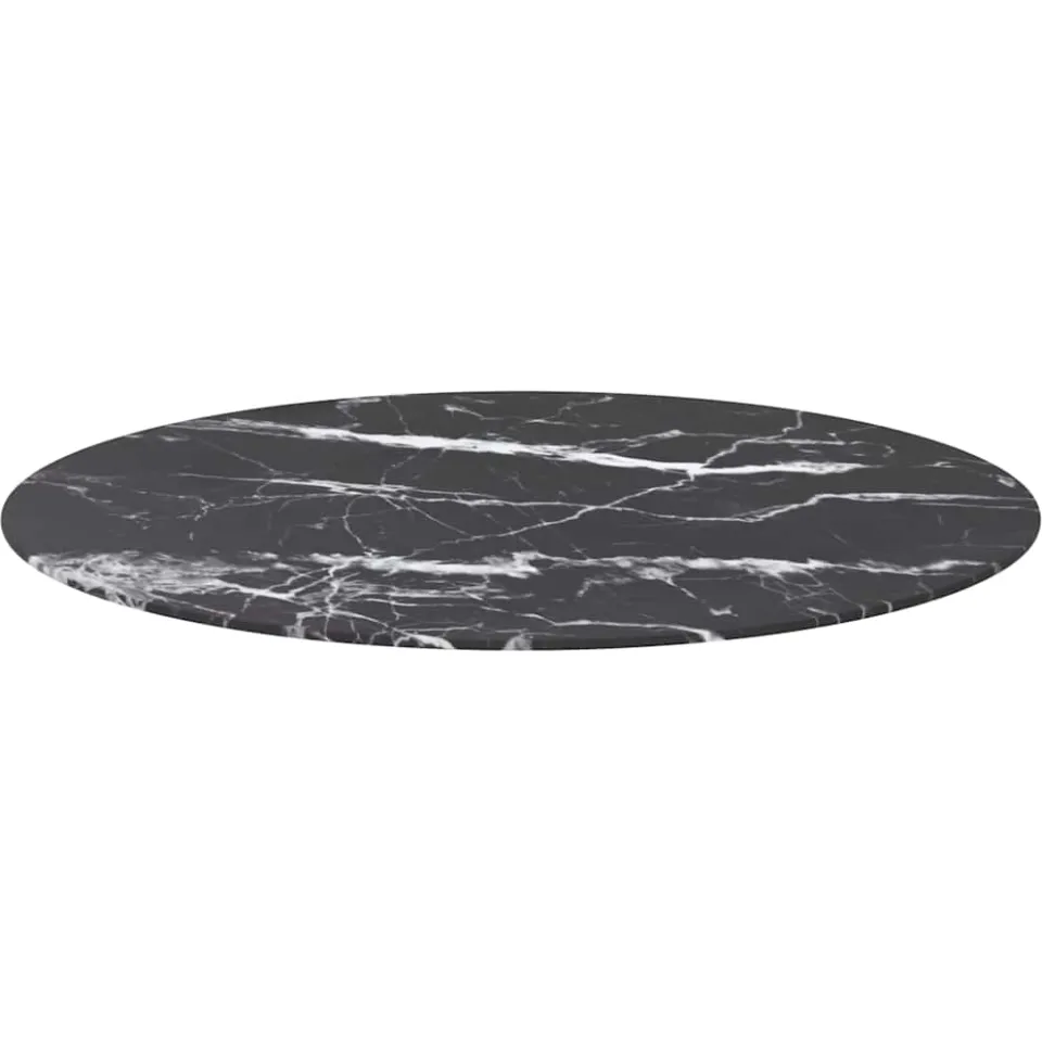vidaXL Tafelblad Ø90x1 cm gehard glas met marmeren design zwart