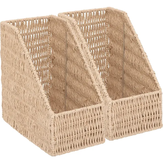 5Five® 5Five Lectuurbak/documenten opbergbak - 2x - naturel koord - metaal/touw - L15 x B26 x H27 cm - Kantoorbenodigdheden - Bureau-accessoires