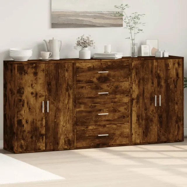vidaXL Dressoirs 3 st 60x31x84 cm bewerkt hout gerookt eikenkleurig, foto 2