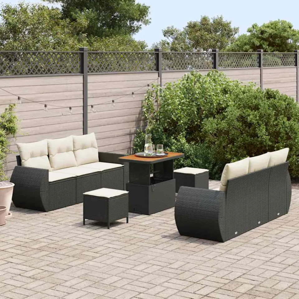 vidaXL Tuin Sofa Set 9 st Zwart poly rattan, foto 3